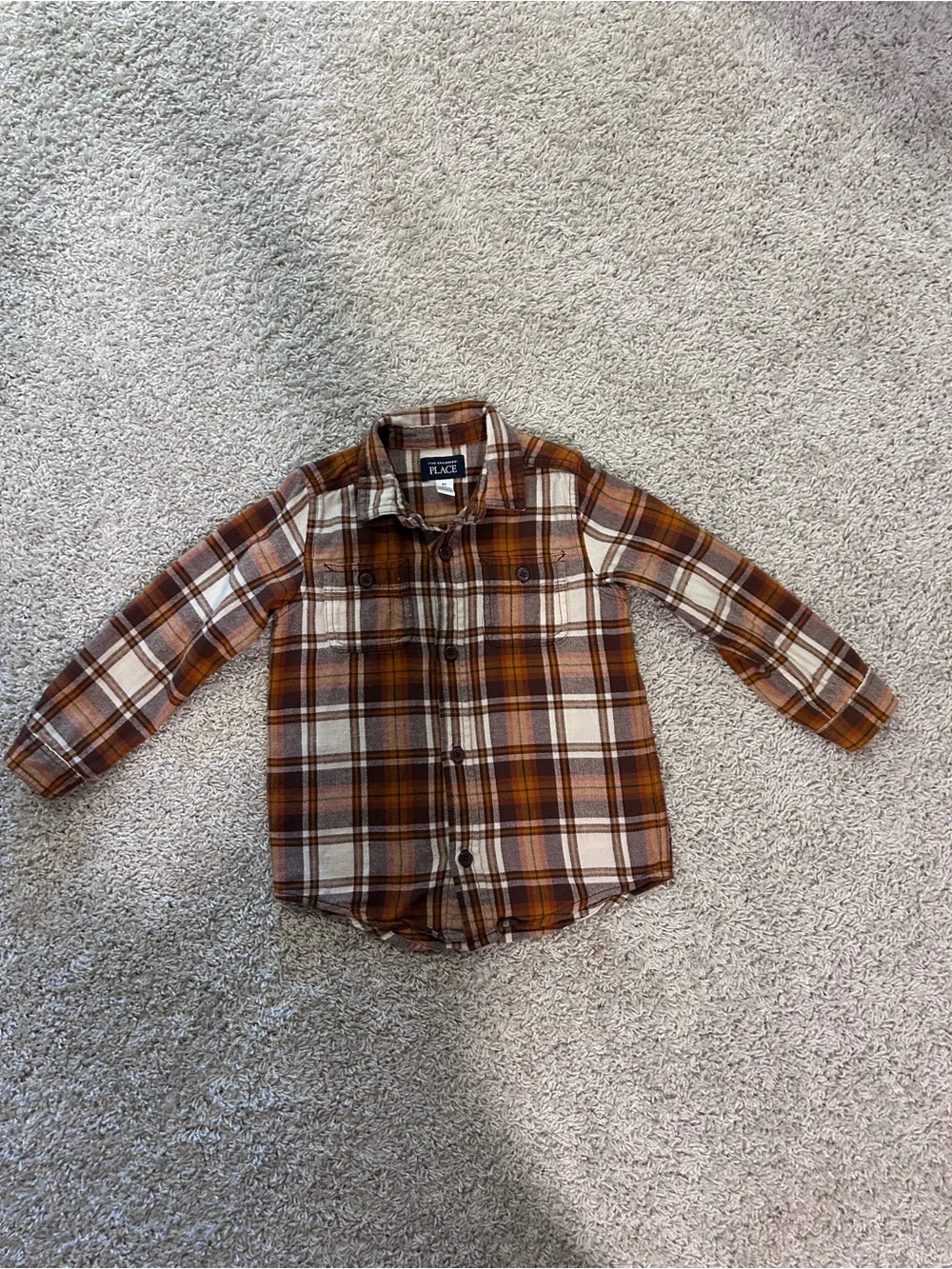The Children's Place Brown and Cream Plaid Button-Down Shirt